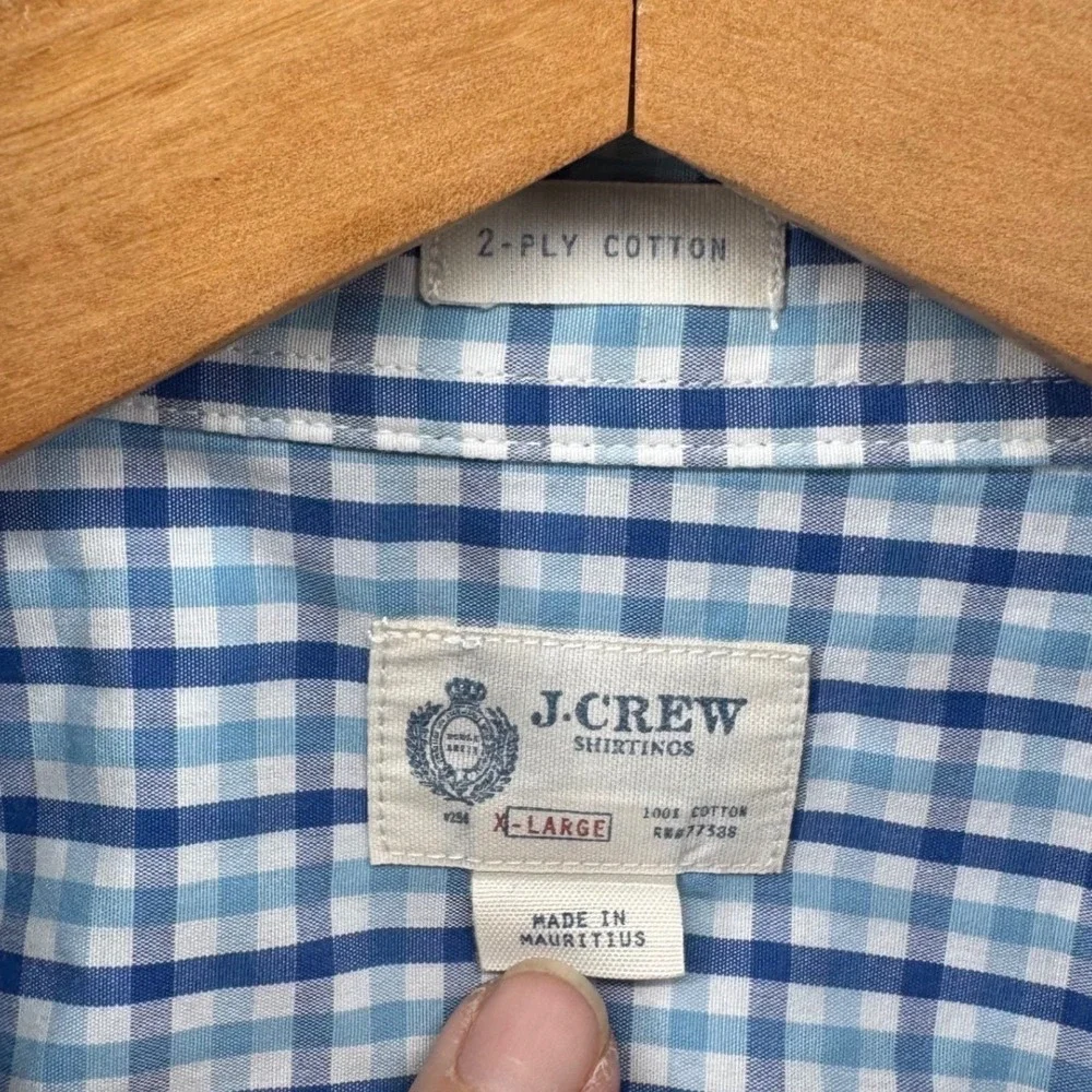 J. Crew Men's Blue Gingham‎ Check Button Down Shirt X Large 2 Ply Cotton